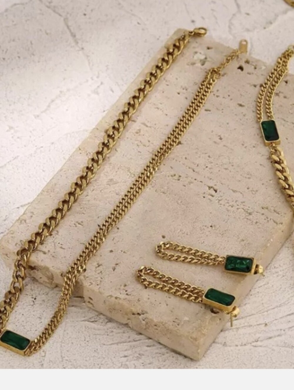 4 Piece Emerald Gold Jewelry Set - Picture 1 of 4